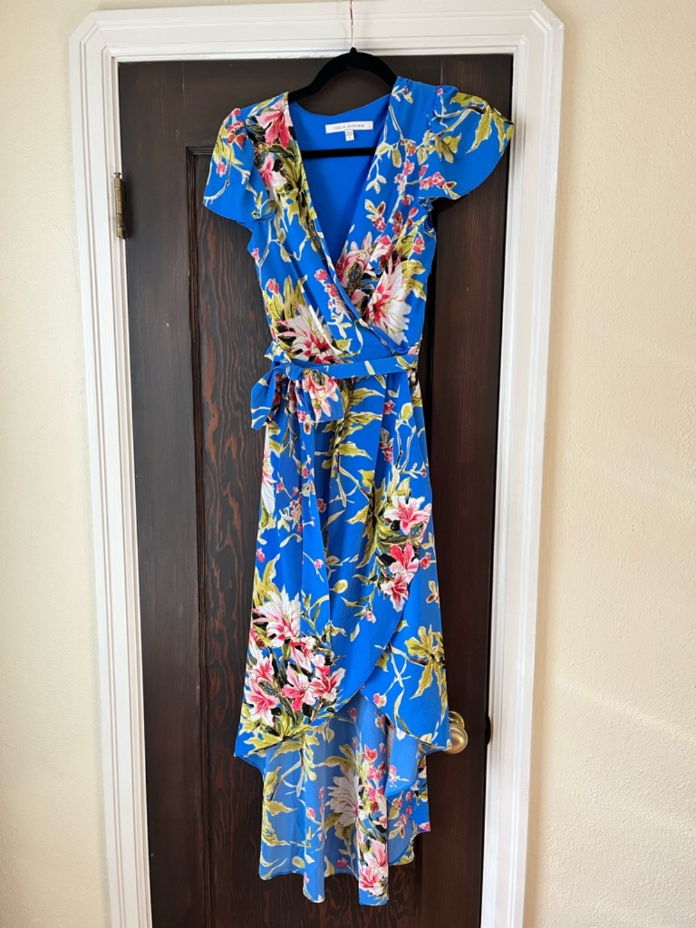 julia jordan Blue Floral Wrap Hi-Low Dress with Belt